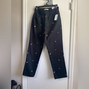 PacSun Black Rose Embroidered High Waisted Jeans size 26 NWT